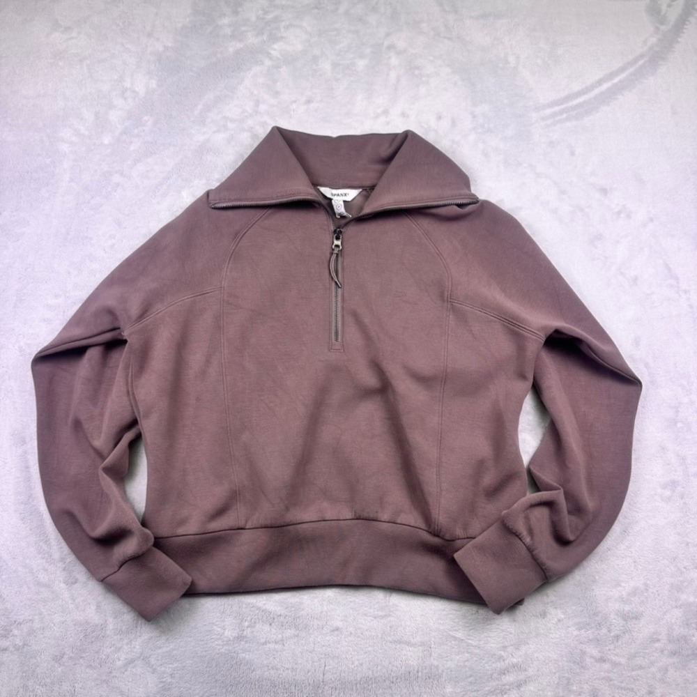 Spanx Half Zip Pullover Sweatshirt Brown Mauve Si… - image 11